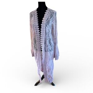 Fairy Pink Lace Long Kimono Size Large Topper Cover Up Bell Sleeves Boho